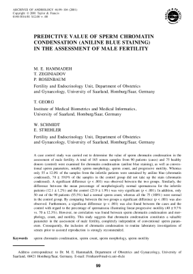 PREDICTIVE VALUE OF SPERM CHROMATINCONDENSATION (ANILINE BLUE STAINING)IN THE ASSESSMENT OF MALE FERTILITY