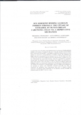 Sex Hormone Binding Globulin Inhibits Strongly The Uptake Of Estradiol By Human Breast Carcinoma Cells via a Deprivative Mechanism