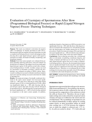 Evaluation of Cryoinjury of Spermatozoa After Slow(Programmed Biological Freezer) or Rapid (Liquid NitrogenVapour) Freeze–Thawing Techniques